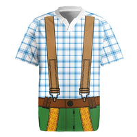 Bavarian Lederhosen Costume Style Rugby Jersey Blue Caro Pattern - Wonder Print Shop