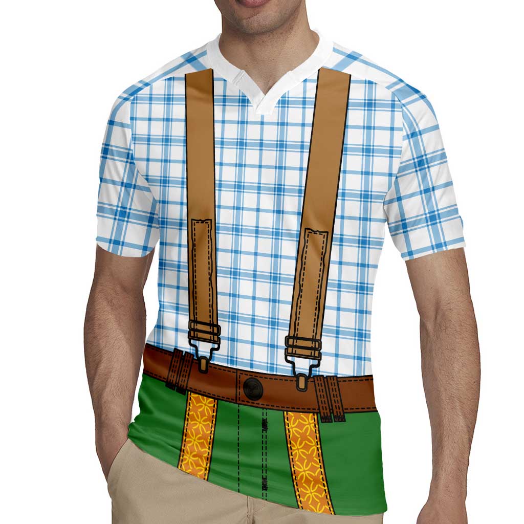 Bavarian Lederhosen Costume Style Rugby Jersey Blue Caro Pattern - Wonder Print Shop