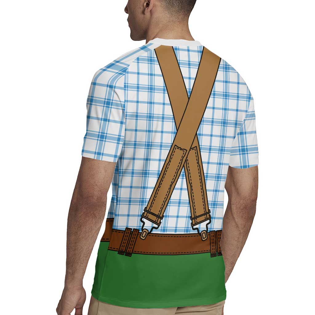 Bavarian Lederhosen Costume Style Rugby Jersey Blue Caro Pattern - Wonder Print Shop