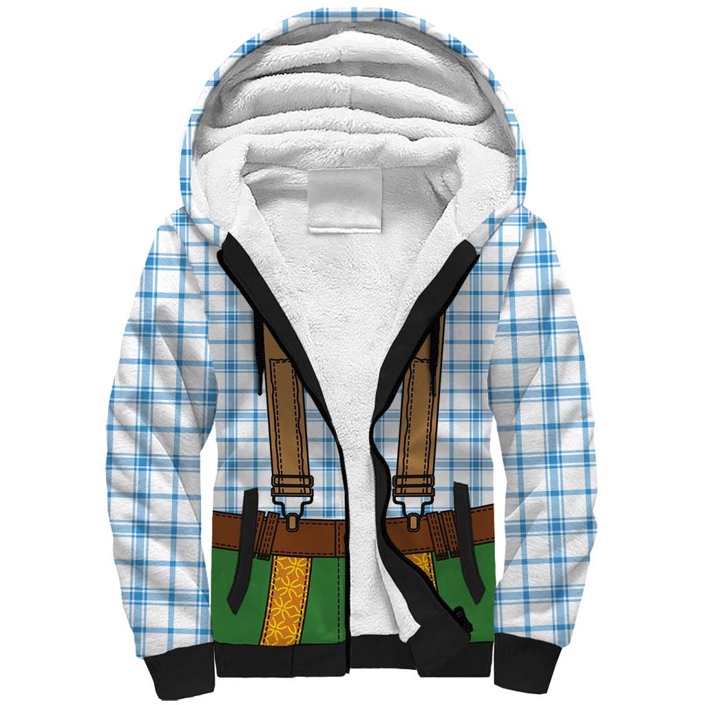 Bavarian Lederhosen Costume Style Sherpa Hoodie Blue Caro Pattern - Wonder Print Shop