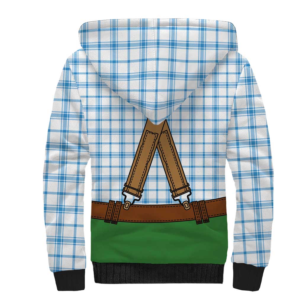 Bavarian Lederhosen Costume Style Sherpa Hoodie Blue Caro Pattern - Wonder Print Shop