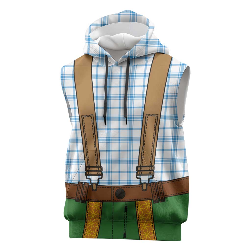 Bavarian Lederhosen Costume Style Sleeveless Hoodie Blue Caro Pattern - Wonder Print Shop