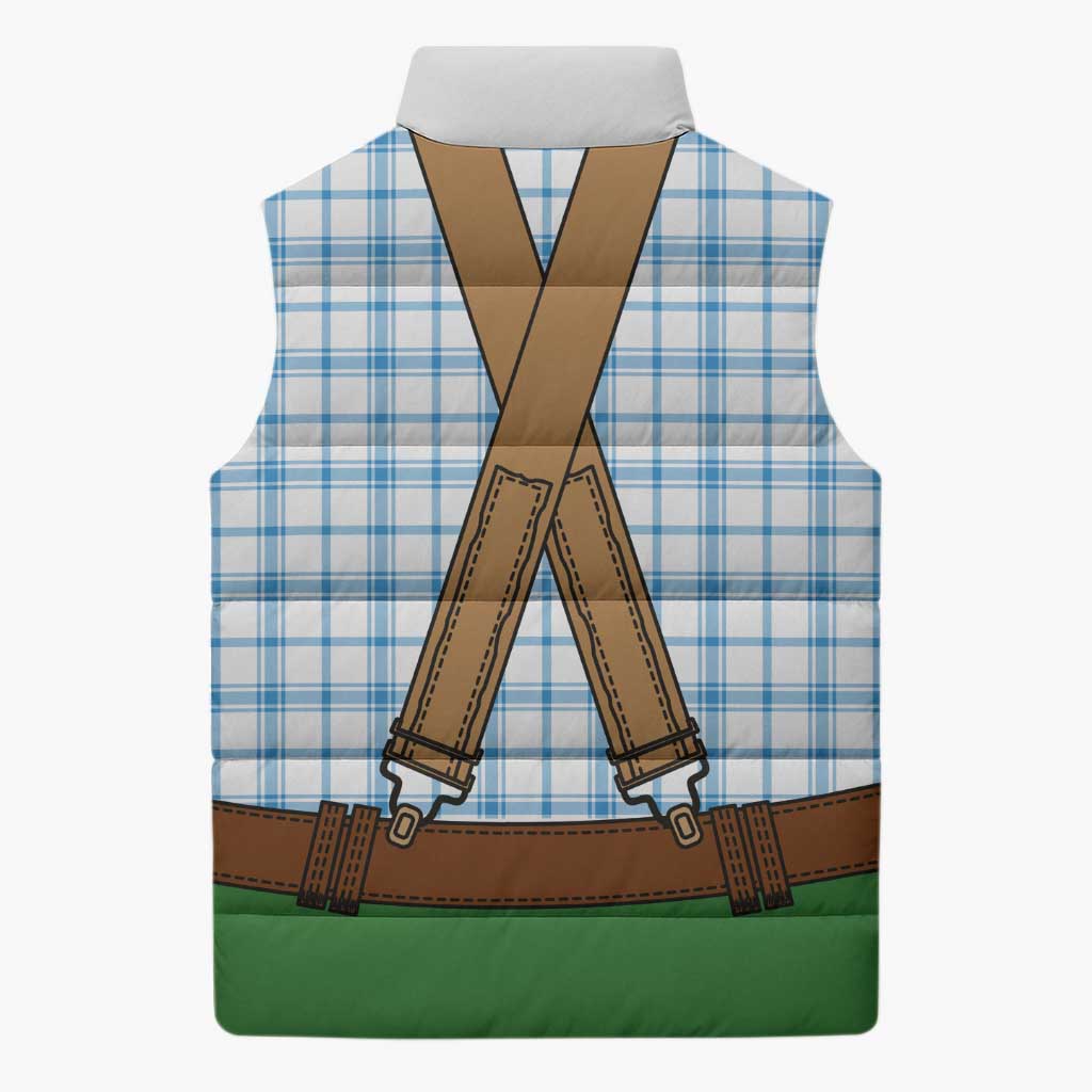 Bavarian Lederhosen Costume Style Sleeveless Puffer Jacket Blue Caro Pattern - Wonder Print Shop