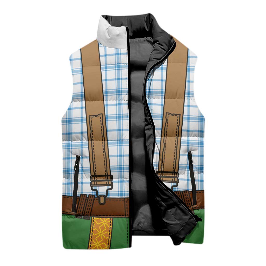Bavarian Lederhosen Costume Style Sleeveless Puffer Jacket Blue Caro Pattern - Wonder Print Shop