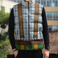 Bavarian Lederhosen Costume Style Sleeveless Puffer Jacket Blue Caro Pattern - Wonder Print Shop