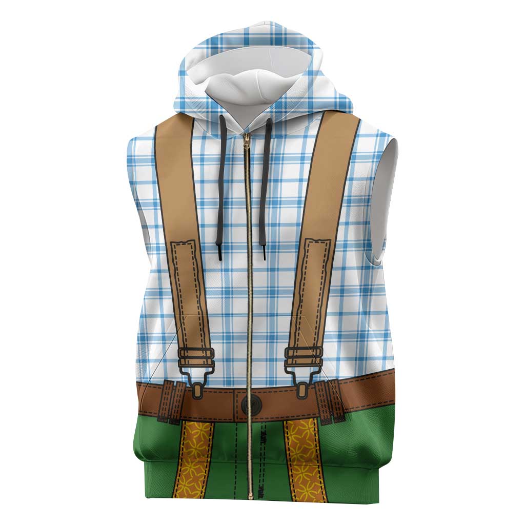 Bavarian Lederhosen Costume Style Sleeveless Zip Hoodie Blue Caro Pattern - Wonder Print Shop