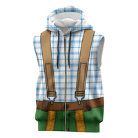 Bavarian Lederhosen Costume Style Sleeveless Zip Hoodie Blue Caro Pattern - Wonder Print Shop