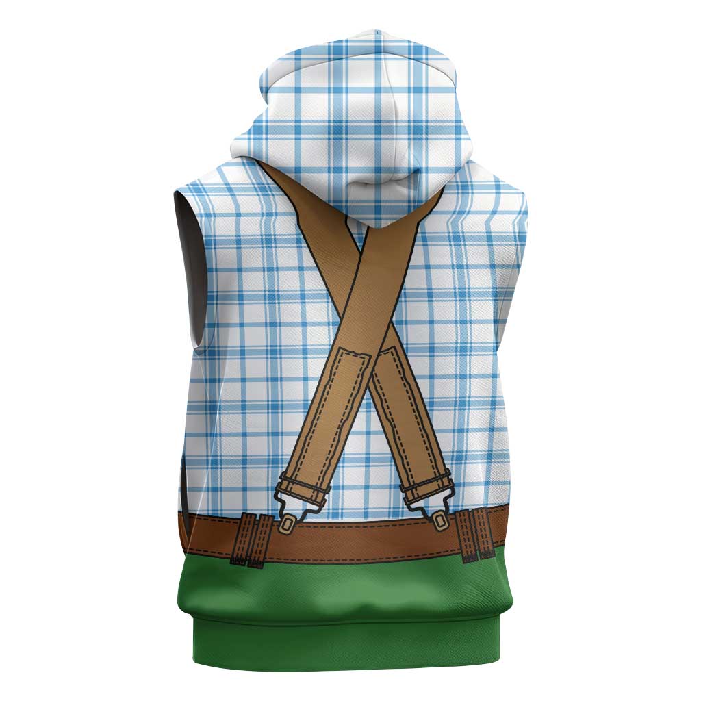 Bavarian Lederhosen Costume Style Sleeveless Zip Hoodie Blue Caro Pattern - Wonder Print Shop