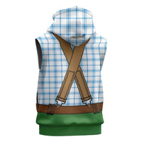 Bavarian Lederhosen Costume Style Sleeveless Zip Hoodie Blue Caro Pattern - Wonder Print Shop