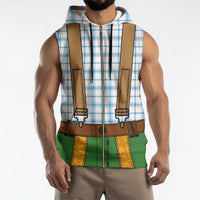 Bavarian Lederhosen Costume Style Sleeveless Zip Hoodie Blue Caro Pattern - Wonder Print Shop