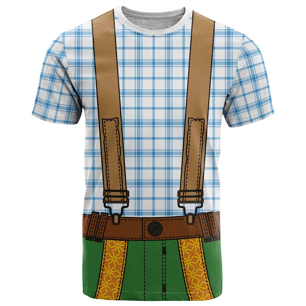 Bavarian Lederhosen Costume Style T Shirt Blue Caro Pattern - Wonder Print Shop