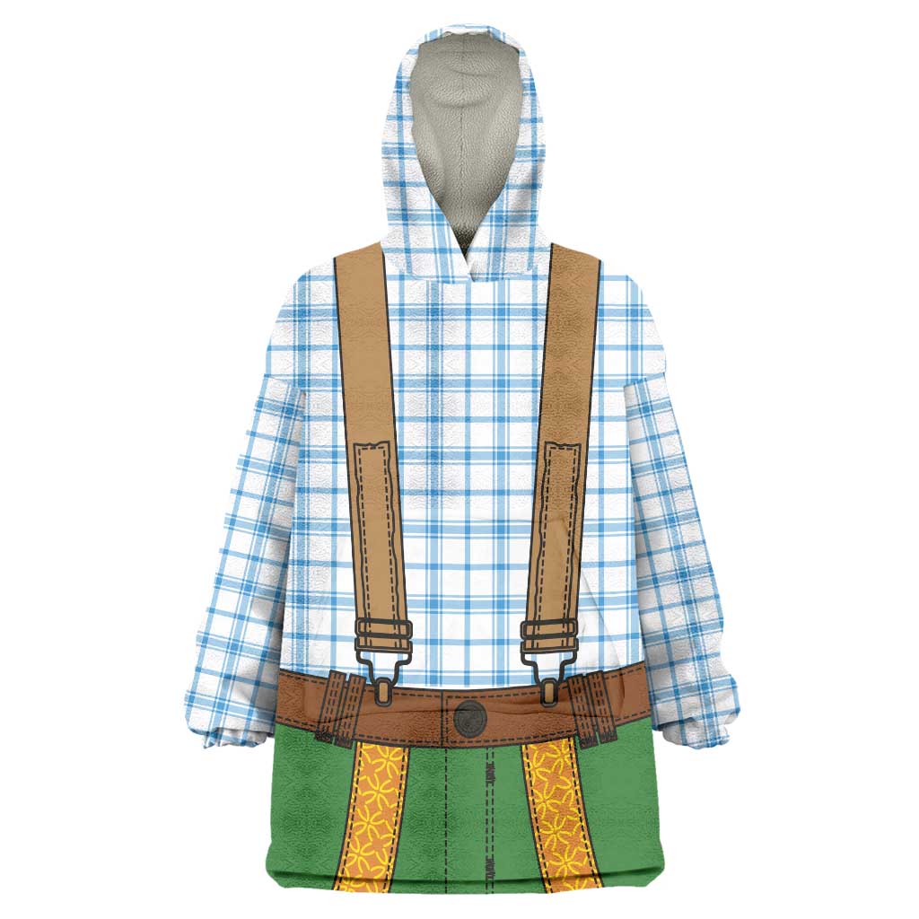 Bavarian Lederhosen Costume Style Wearable Blanket Hoodie Blue Caro Pattern - Wonder Print Shop