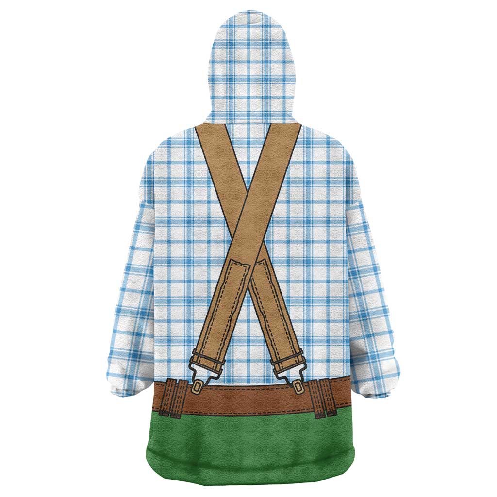 Bavarian Lederhosen Costume Style Wearable Blanket Hoodie Blue Caro Pattern - Wonder Print Shop