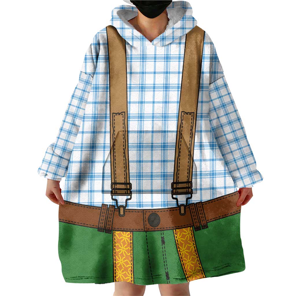Bavarian Lederhosen Costume Style Wearable Blanket Hoodie Blue Caro Pattern - Wonder Print Shop
