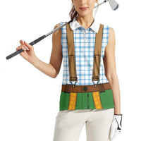 Bavarian Lederhosen Costume Style Women Sleeveless Polo Shirt Blue Caro Pattern - Wonder Print Shop