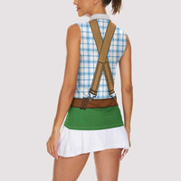 Bavarian Lederhosen Costume Style Women Sleeveless Polo Shirt Blue Caro Pattern - Wonder Print Shop