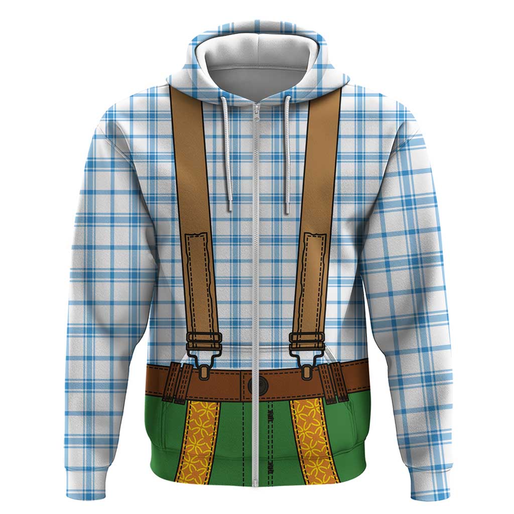 Bavarian Lederhosen Costume Style Zip Hoodie Blue Caro Pattern - Wonder Print Shop