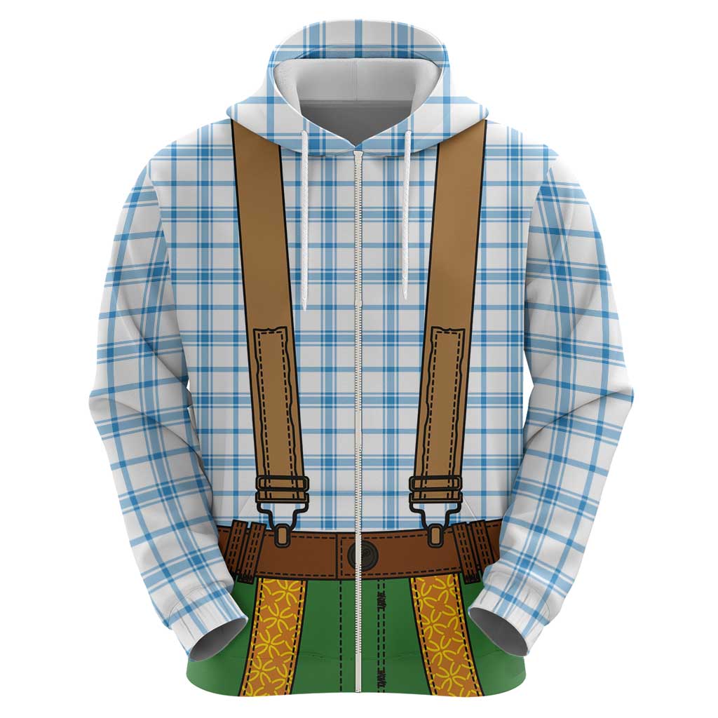 Bavarian Lederhosen Costume Style Zip Hoodie Blue Caro Pattern - Wonder Print Shop