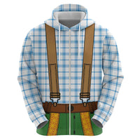 Bavarian Lederhosen Costume Style Zip Hoodie Blue Caro Pattern - Wonder Print Shop