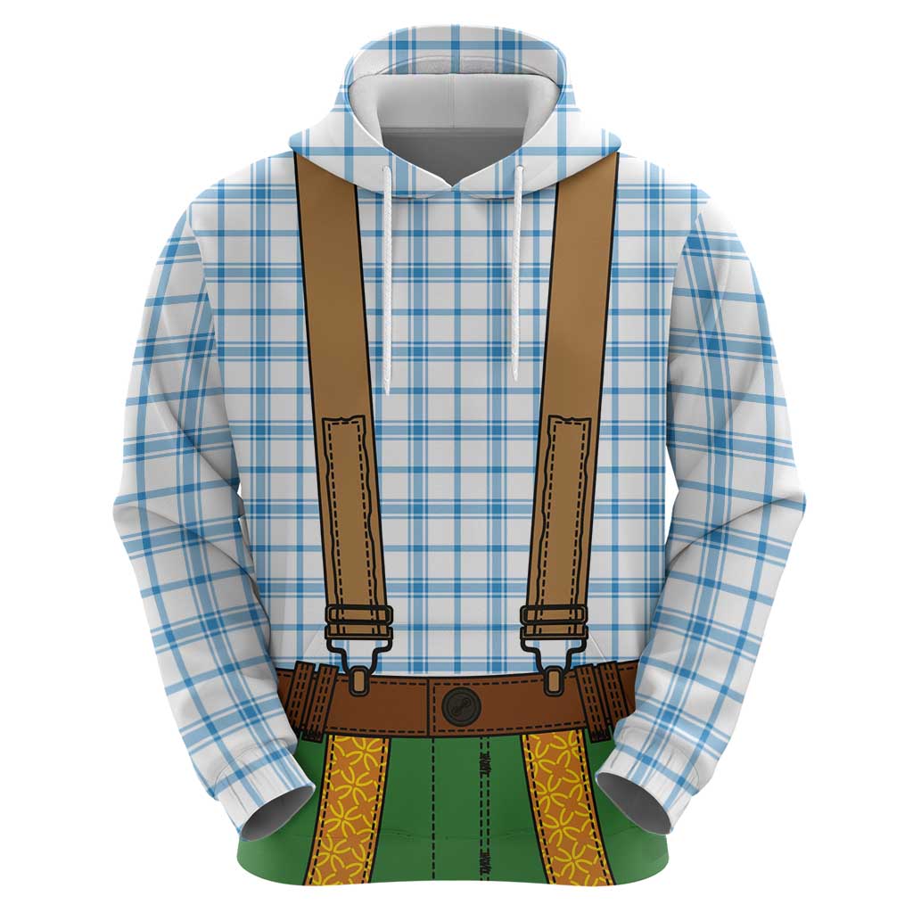Bavarian Lederhosen Costume Style Zip Hoodie Blue Caro Pattern - Wonder Print Shop