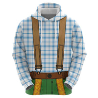 Bavarian Lederhosen Costume Style Zip Hoodie Blue Caro Pattern - Wonder Print Shop