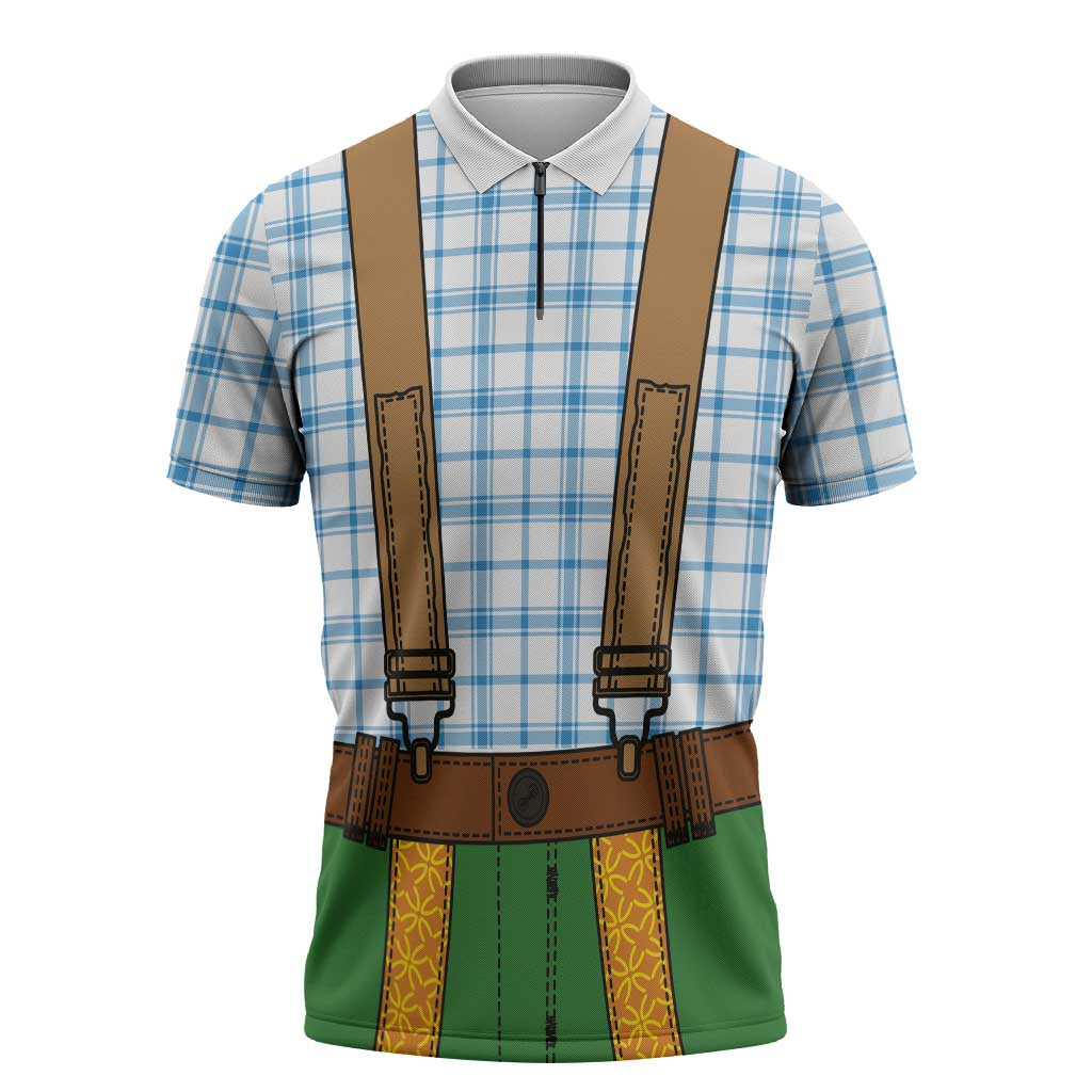 Bavarian Lederhosen Costume Style Zipper Polo Shirt Blue Caro Pattern - Wonder Print Shop