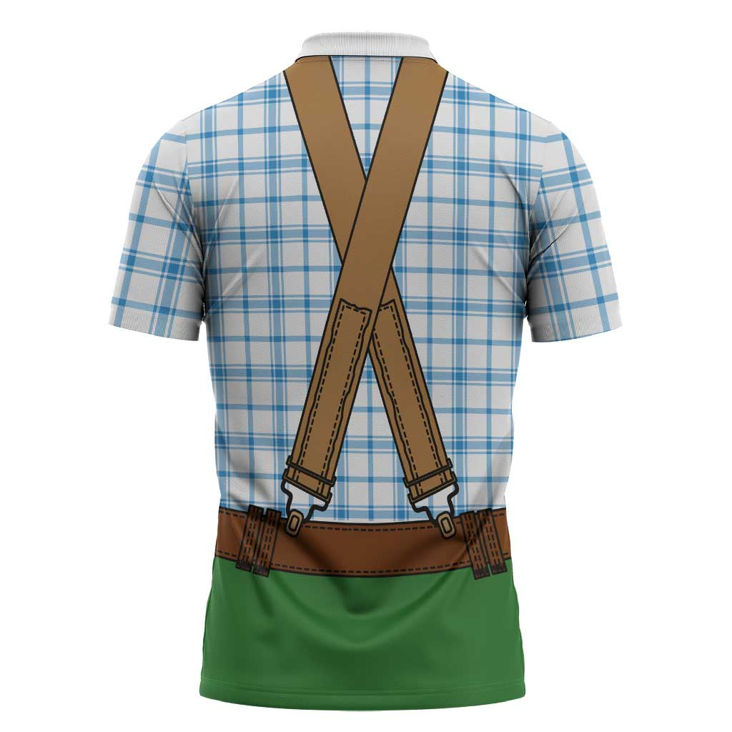 Bavarian Lederhosen Costume Style Zipper Polo Shirt Blue Caro Pattern - Wonder Print Shop