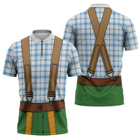 Bavarian Lederhosen Costume Style Zipper Polo Shirt Blue Caro Pattern - Wonder Print Shop