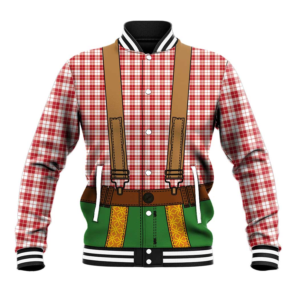 Bavarian Lederhosen Costume Style Baseball Jacket Red Caro Pattern - Wonder Print Shop