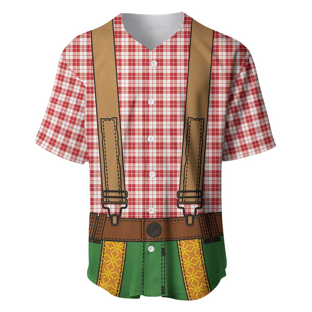 Bavarian Lederhosen Costume Style Baseball Jersey Red Caro Pattern - Wonder Print Shop