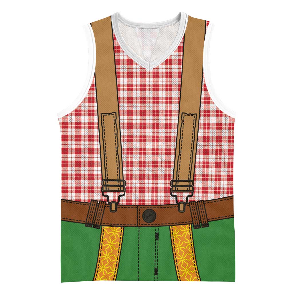 Bavarian Lederhosen Costume Style Basketball Jersey Red Caro Pattern - Wonder Print Shop