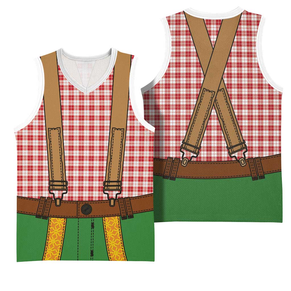 Bavarian Lederhosen Costume Style Basketball Jersey Red Caro Pattern - Wonder Print Shop