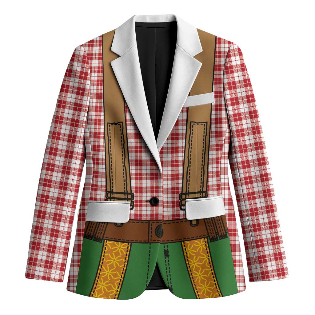 Bavarian Lederhosen Costume Style Blazer Red Caro Pattern - Wonder Print Shop