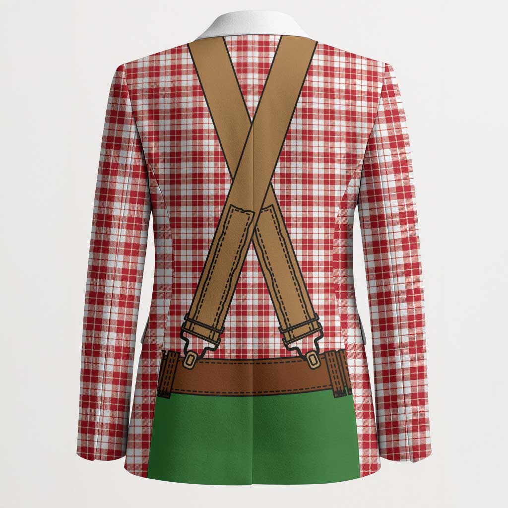 Bavarian Lederhosen Costume Style Blazer Red Caro Pattern - Wonder Print Shop