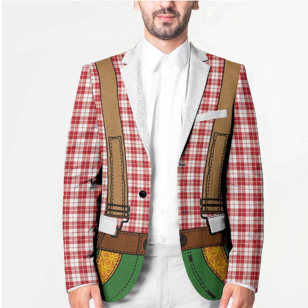 Bavarian Lederhosen Costume Style Blazer Red Caro Pattern - Wonder Print Shop