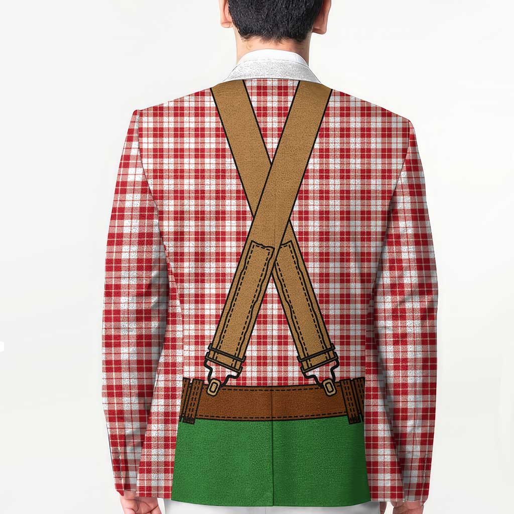 Bavarian Lederhosen Costume Style Blazer Red Caro Pattern - Wonder Print Shop
