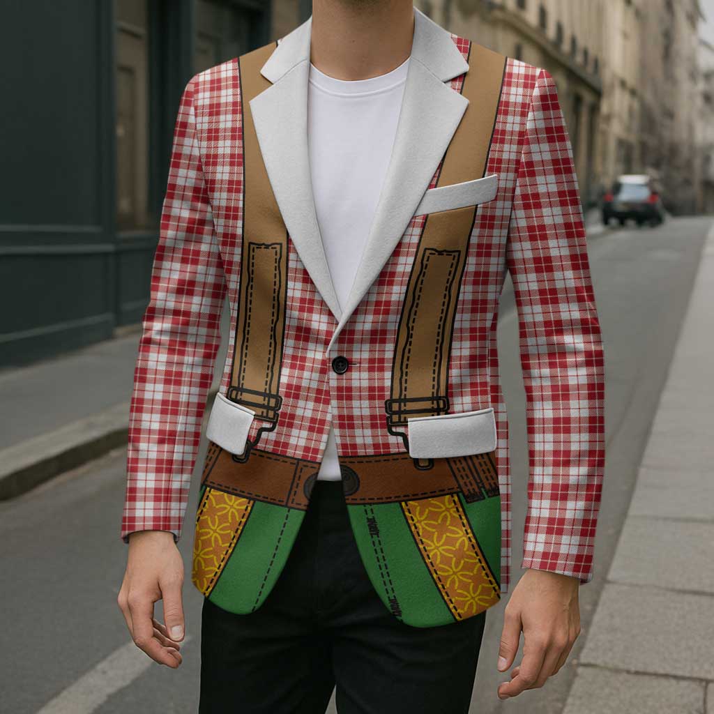 Bavarian Lederhosen Costume Style Blazer Red Caro Pattern - Wonder Print Shop