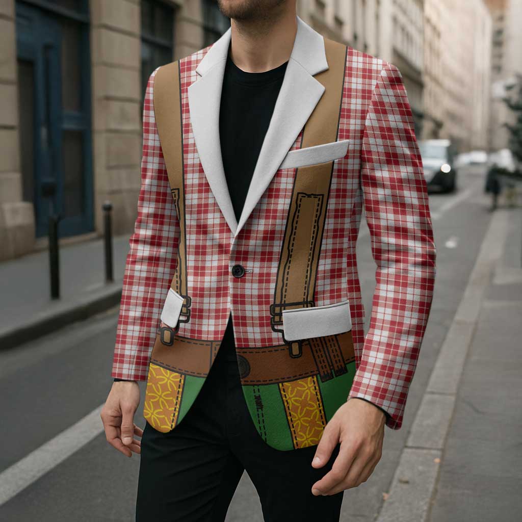 Bavarian Lederhosen Costume Style Blazer Red Caro Pattern - Wonder Print Shop