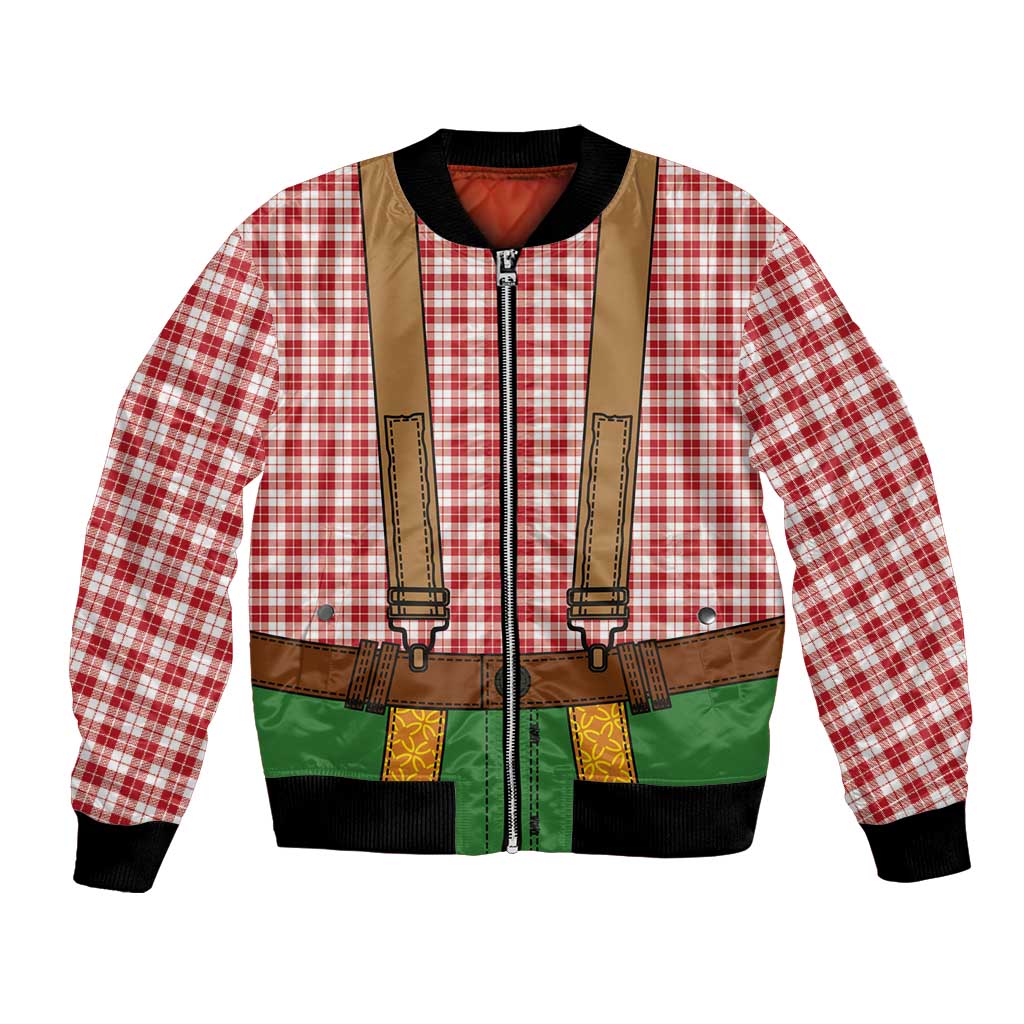 Bavarian Lederhosen Costume Style Bomber Jacket Red Caro Pattern - Wonder Print Shop