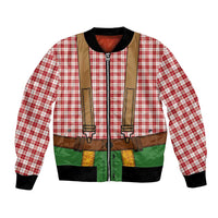 Bavarian Lederhosen Costume Style Bomber Jacket Red Caro Pattern - Wonder Print Shop