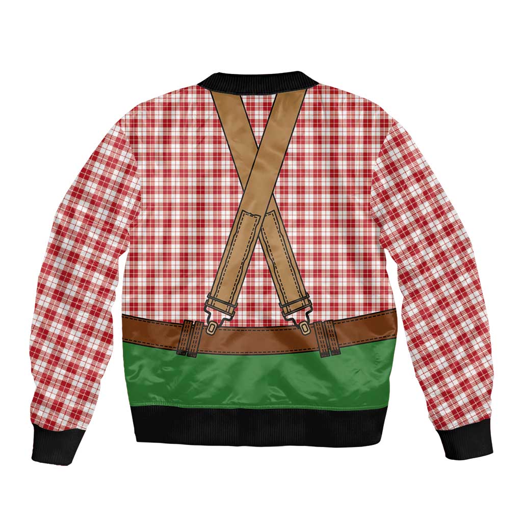 Bavarian Lederhosen Costume Style Bomber Jacket Red Caro Pattern - Wonder Print Shop