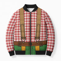 Bavarian Lederhosen Costume Style Bomber Puffer Jacket Red Caro Pattern - Wonder Print Shop