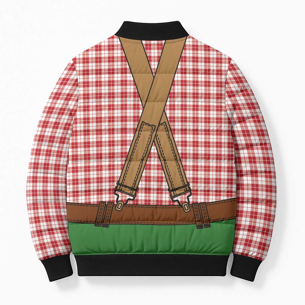 Bavarian Lederhosen Costume Style Bomber Puffer Jacket Red Caro Pattern - Wonder Print Shop