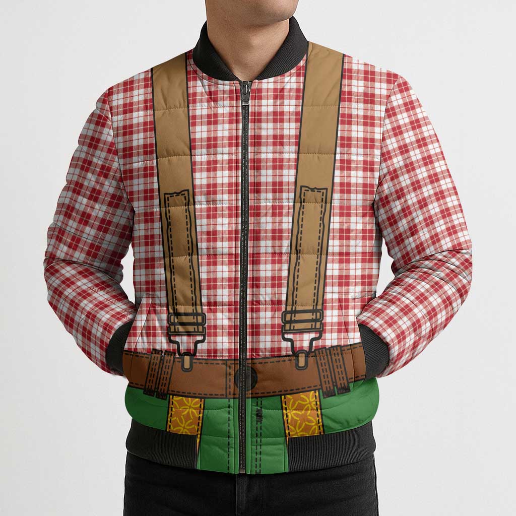 Bavarian Lederhosen Costume Style Bomber Puffer Jacket Red Caro Pattern - Wonder Print Shop