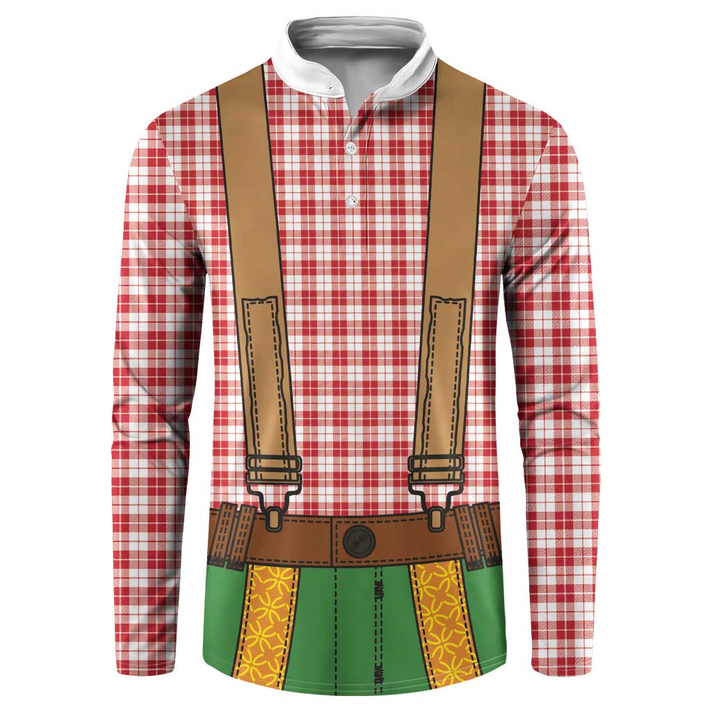 Bavarian Lederhosen Costume Style Button Sweatshirt Red Caro Pattern - Wonder Print Shop