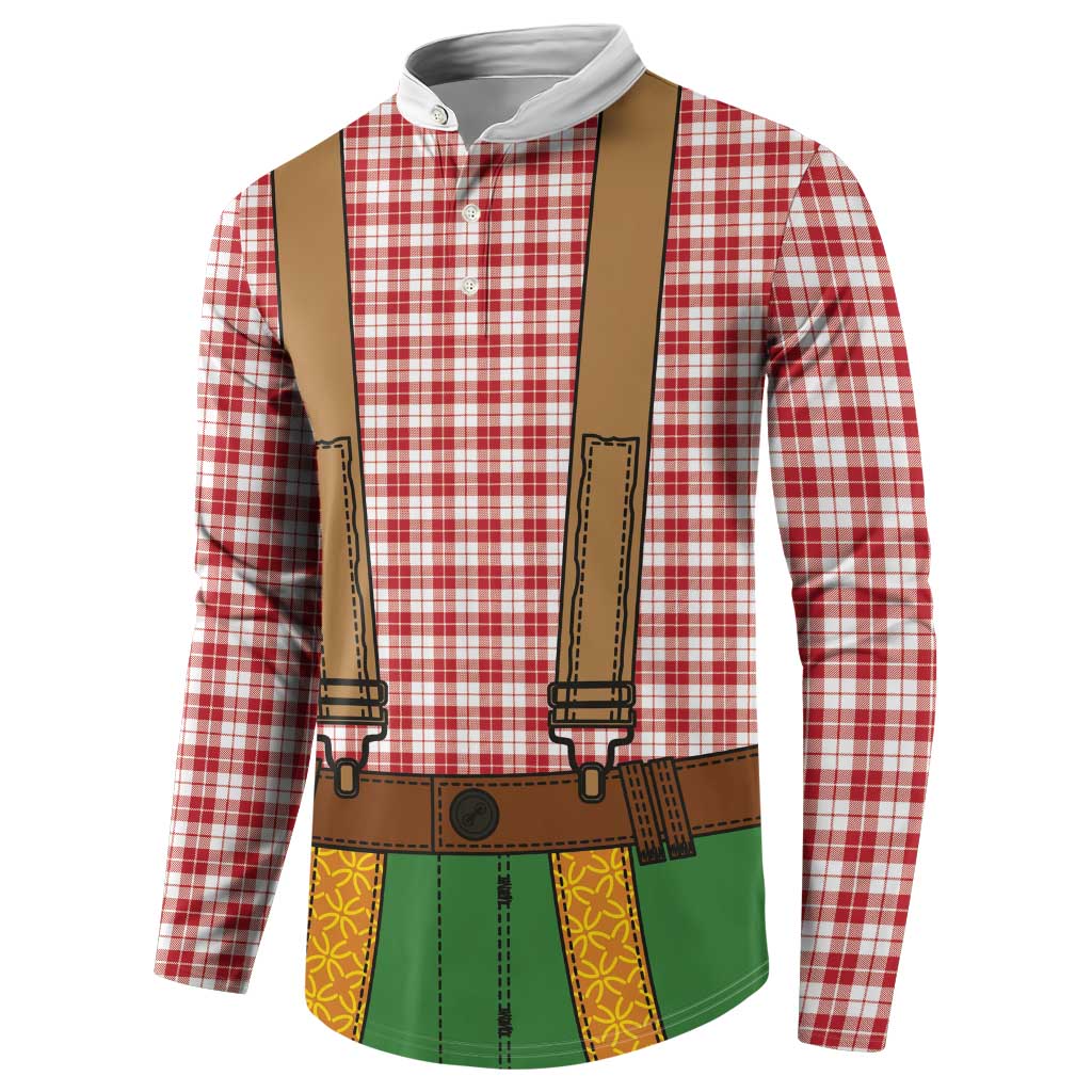Bavarian Lederhosen Costume Style Button Sweatshirt Red Caro Pattern - Wonder Print Shop