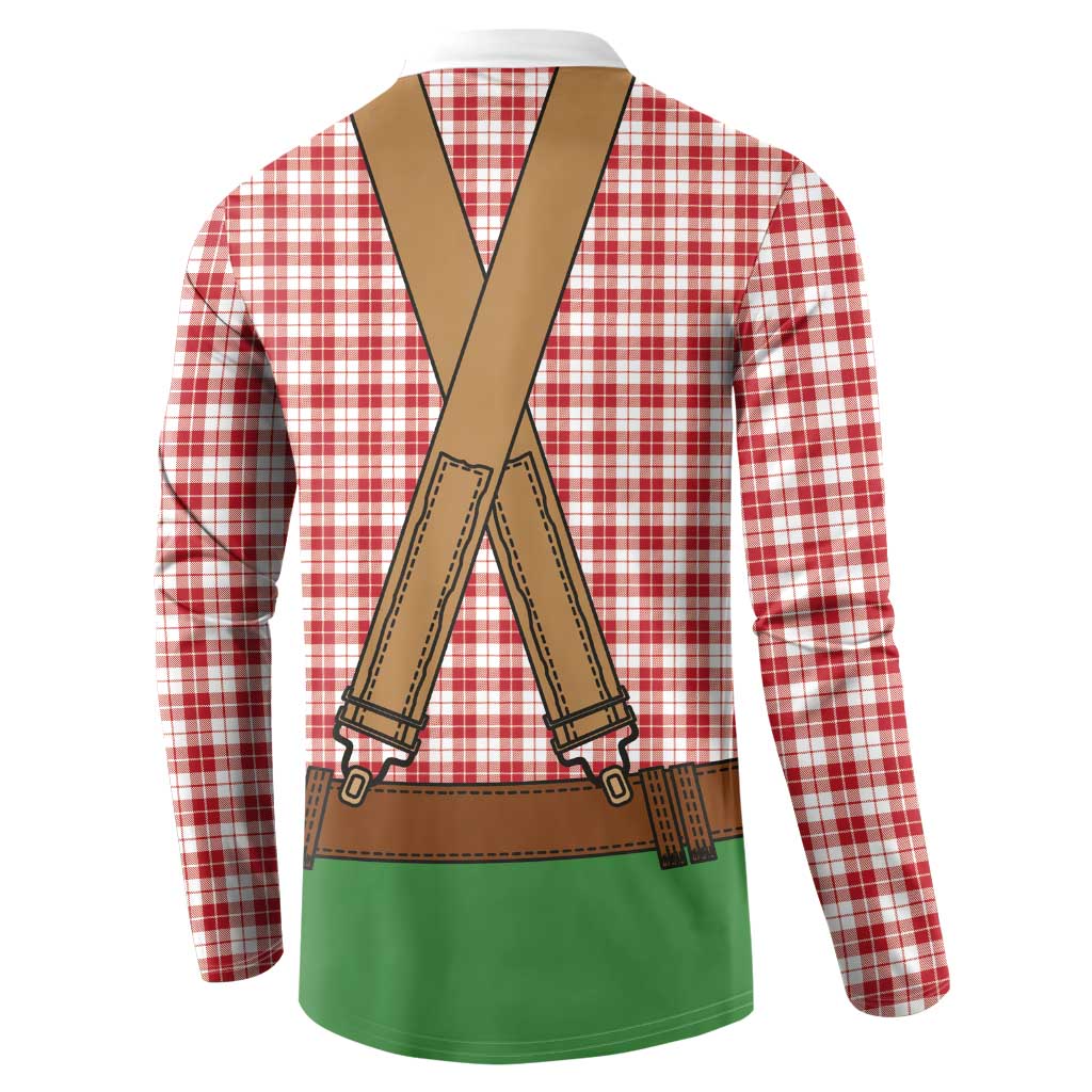 Bavarian Lederhosen Costume Style Button Sweatshirt Red Caro Pattern - Wonder Print Shop