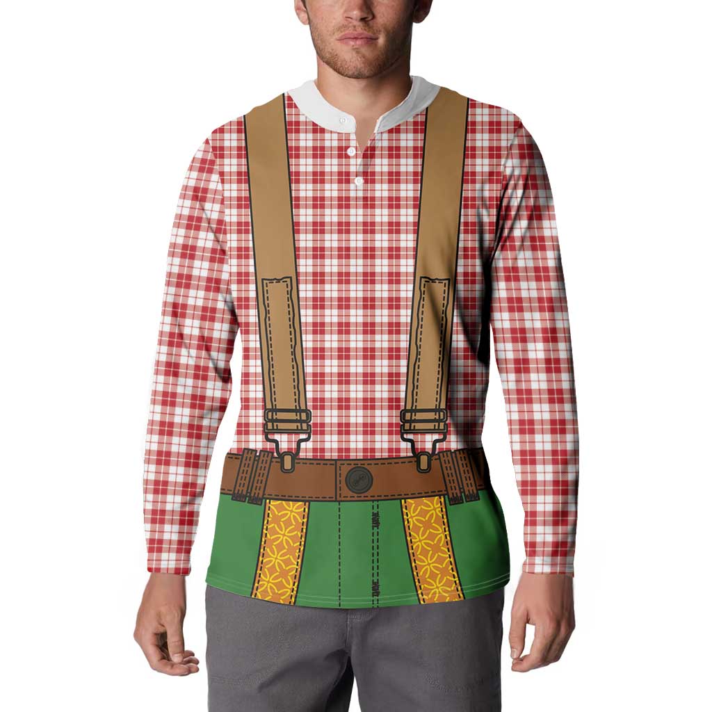 Bavarian Lederhosen Costume Style Button Sweatshirt Red Caro Pattern - Wonder Print Shop