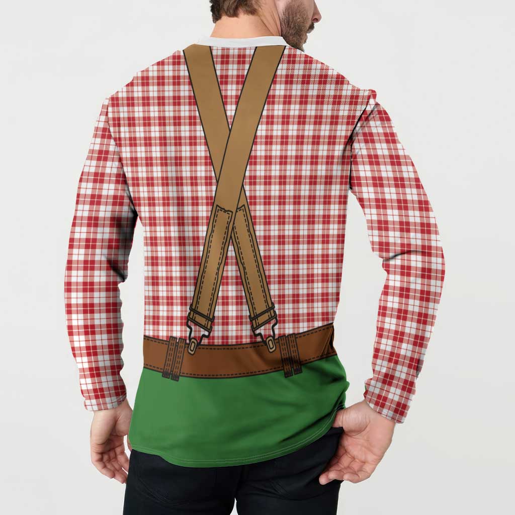 Bavarian Lederhosen Costume Style Button Sweatshirt Red Caro Pattern - Wonder Print Shop