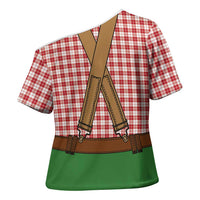 Bavarian Lederhosen Costume Style Cross Shoulder Shirt Red Caro Pattern - Wonder Print Shop